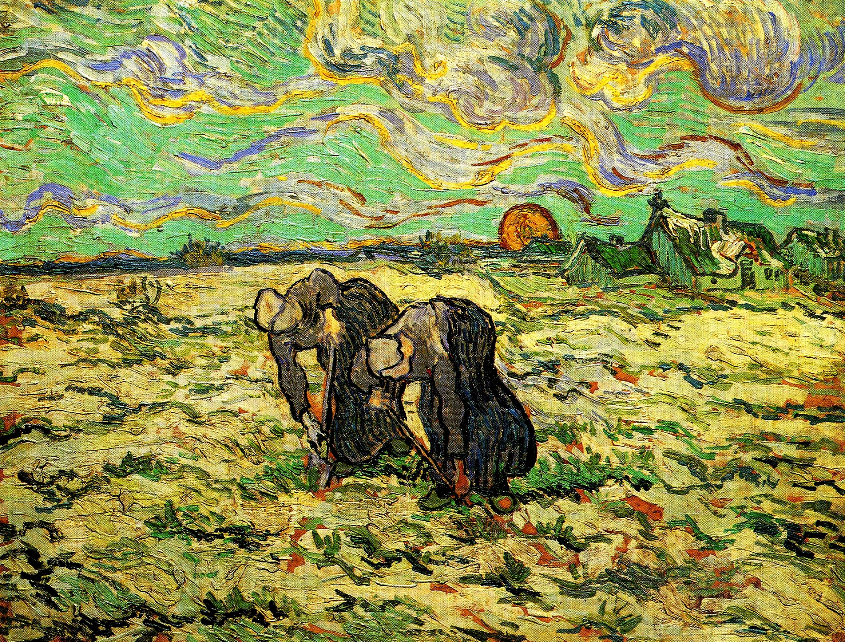 Two Peasant Women Digging in Field with Snow - Van Gogh Painting On Canvas